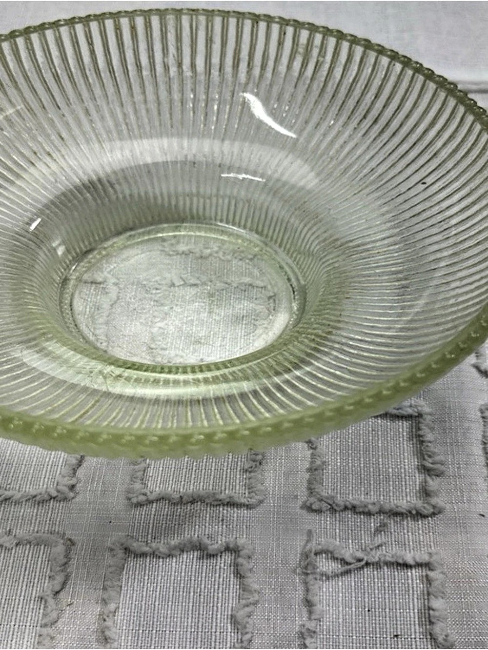 Green Ribbed Glass Serving Bowl